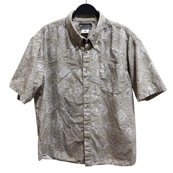 Columbia XCO Mens Size XL Tan Fish Print Button Down Short Sleeve Shirt - Picture 3 of 11